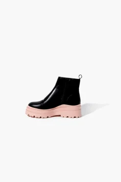 Faux Leather Colorblock Lug Booties
