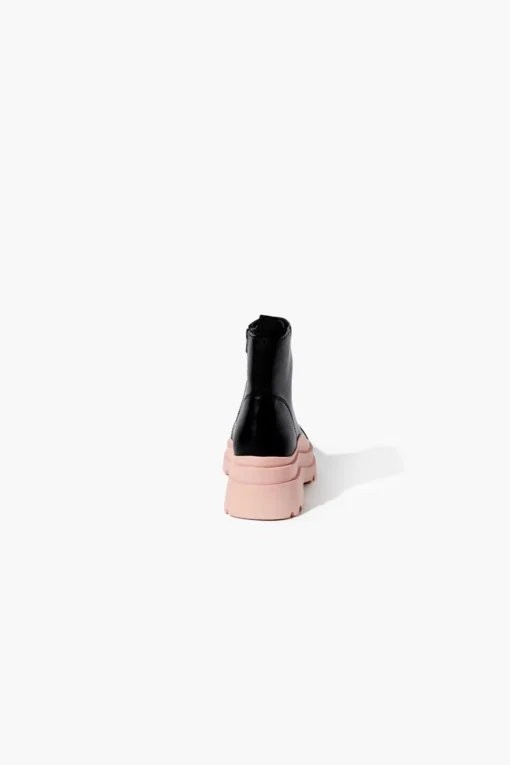 Faux Leather Colorblock Lug Booties