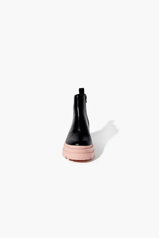Faux Leather Colorblock Lug Booties