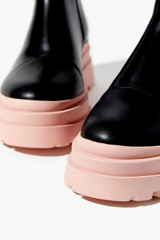 Faux Leather Colorblock Lug Booties