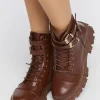 Faux Leather Combat Booties