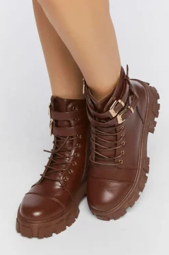 Faux Leather Combat Booties