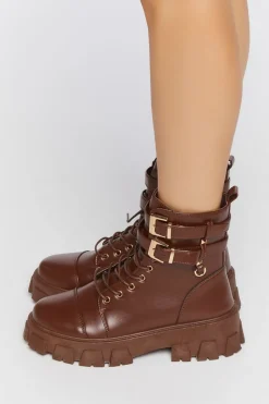 Faux Leather Combat Booties