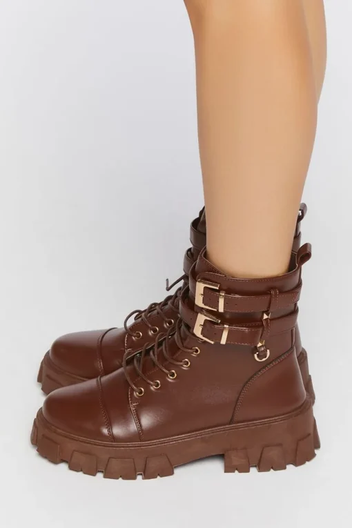 Faux Leather Combat Booties
