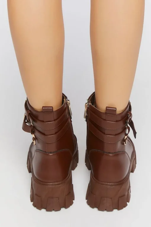 Faux Leather Combat Booties