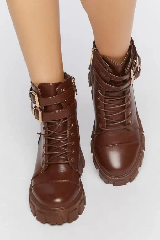 Faux Leather Combat Booties