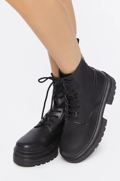 Faux Leather Combat Boots