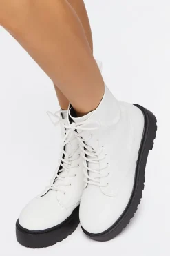 Faux Leather Combat Boots
