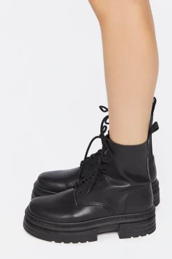 Faux Leather Combat Boots