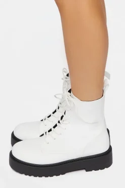 Faux Leather Combat Boots