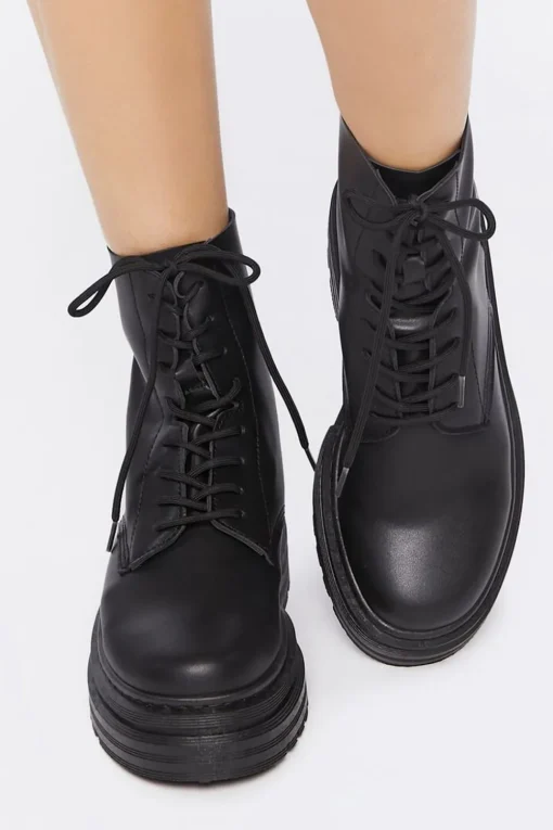 Faux Leather Combat Boots