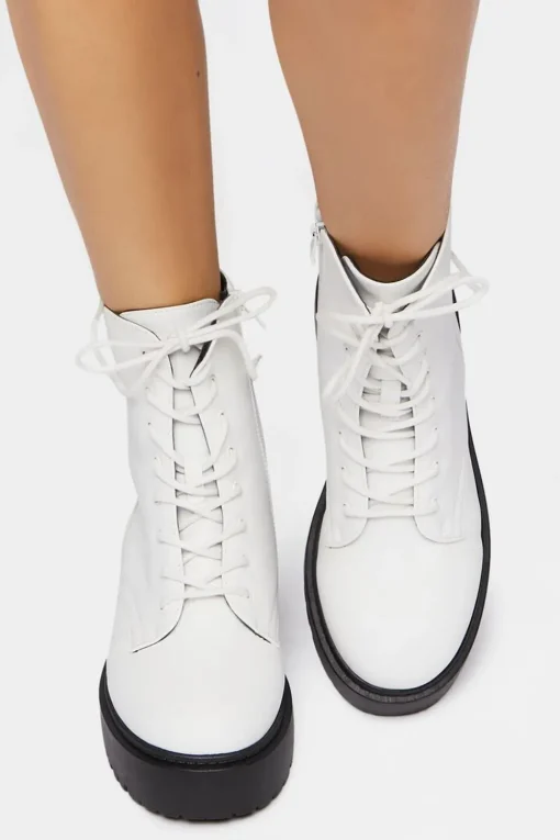 Faux Leather Combat Boots