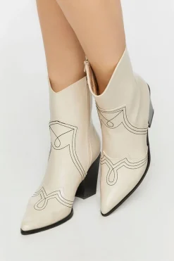 Faux Leather Contrast Cowboy Boots