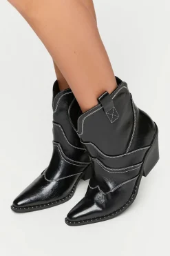 Faux Leather Cowboy Ankle Boots