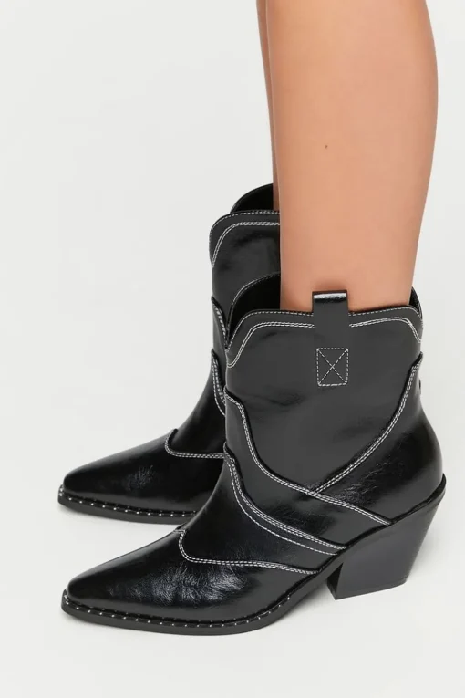 Faux Leather Cowboy Ankle Boots