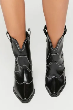 Faux Leather Cowboy Ankle Boots