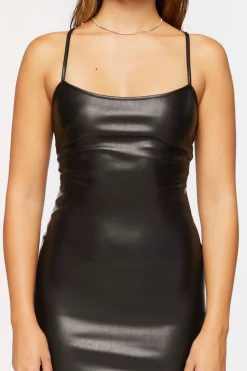Faux Leather Crisscross Midi Dress