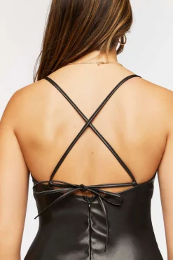Faux Leather Crisscross Midi Dress