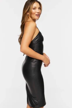 Faux Leather Crisscross Midi Dress