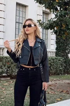 Faux Leather Cropped Moto Jacket
