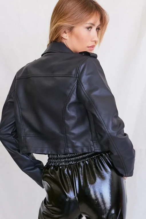 Faux Leather Cropped Moto Jacket