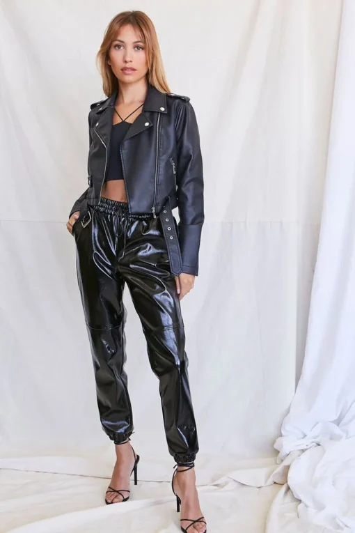 Faux Leather Cropped Moto Jacket