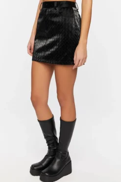 Faux Leather Crosshatch Mini Skirt