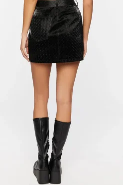 Faux Leather Crosshatch Mini Skirt