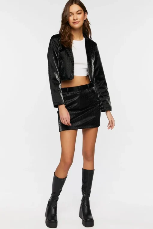 Faux Leather Crosshatch Mini Skirt