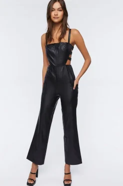 Faux Leather Cutout Jumpsuit