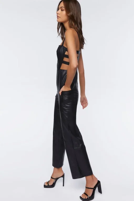 Faux Leather Cutout Jumpsuit