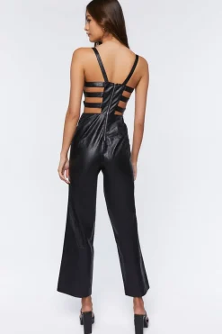 Faux Leather Cutout Jumpsuit