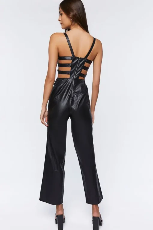 Faux Leather Cutout Jumpsuit