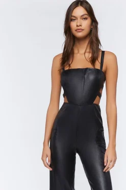 Faux Leather Cutout Jumpsuit