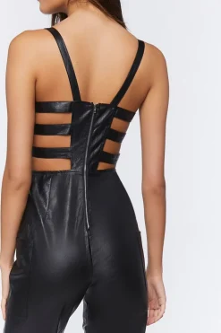 Faux Leather Cutout Jumpsuit
