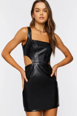 Faux Leather Cutout Mini Dress