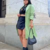 Faux Leather Double-Breasted Trench Coat