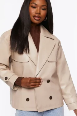 Faux Leather Double-Breasted Jacket