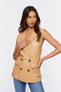 Faux Leather Double-Breasted Vest