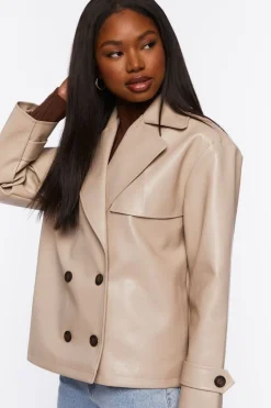 Faux Leather Double-Breasted Jacket