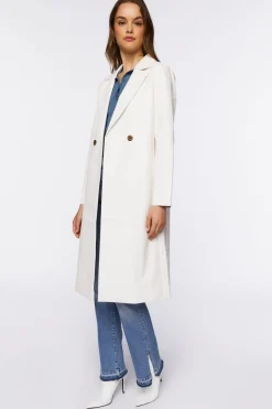 Faux Leather Double-Breasted Coat