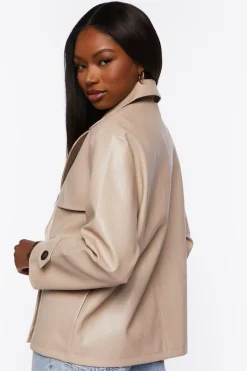 Faux Leather Double-Breasted Jacket