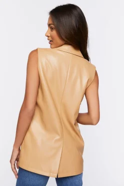 Faux Leather Double-Breasted Vest