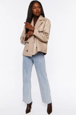 Faux Leather Double-Breasted Jacket