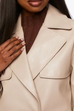 Faux Leather Double-Breasted Jacket