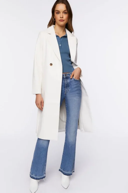Faux Leather Double-Breasted Coat