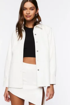 Faux Leather Drop-Sleeve Jacket