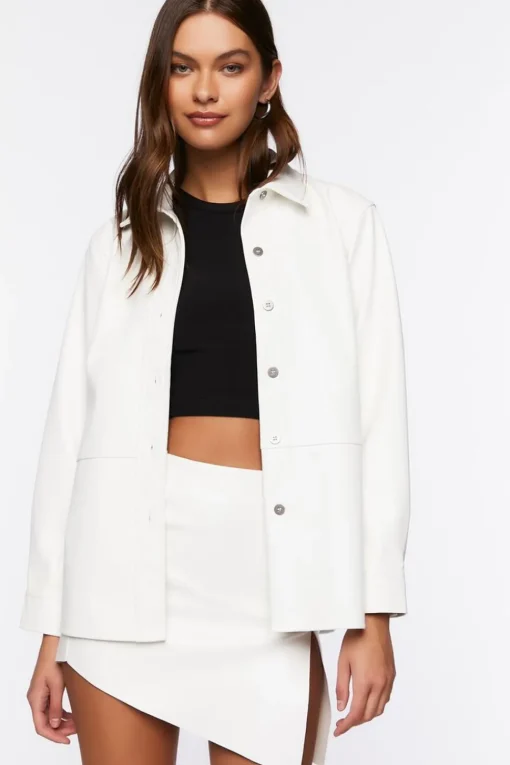 Faux Leather Drop-Sleeve Jacket