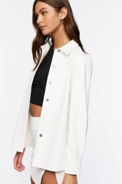 Faux Leather Drop-Sleeve Jacket