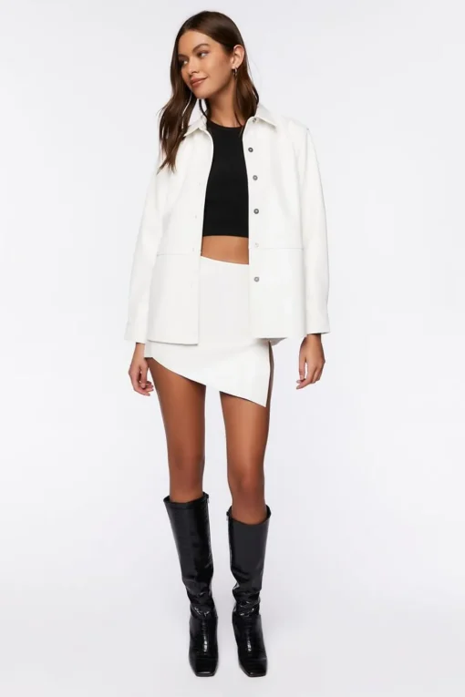 Faux Leather Drop-Sleeve Jacket